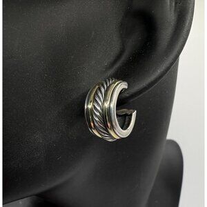 David Yurman 14K Yellow Gold Sterling Silver Cable Hoop Huggie Earrings 925 585